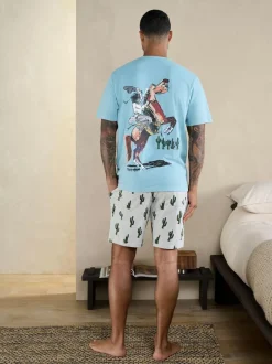 Next Blue/Grey Terry Urban Short Sleeve Jersey Pyjamas Set Hot