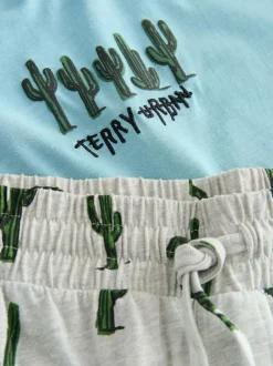 Next Blue/Grey Terry Urban Short Sleeve Jersey Pyjamas Set Hot