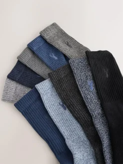 Next Stag Embroidered Heavyweight Socks 10 Pack Blue/Grey Twisted New