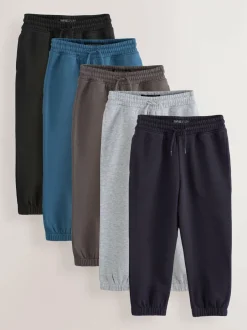 Next Regular Fit Basic Joggers 5 Pack (3-16yrs) Blue/Grey/Black