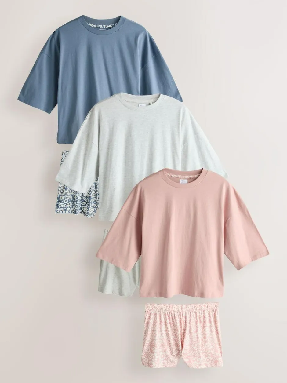 Next Blue/Grey/Pink Floral Short Set Pyjamas 3 Pack Clearance