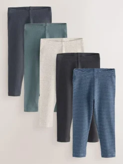 Next Ribbed Leggings 5 Pack (3mths-7yrs) Blue/Grey/Stripe Hot