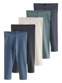 Next Ribbed Leggings 5 Pack (3mths-7yrs) Blue/Grey/Stripe Hot