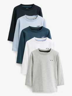Next Long Sleeve T-Shirts 5 Pack (3mths-7yrs) Blue/Navy Clearance