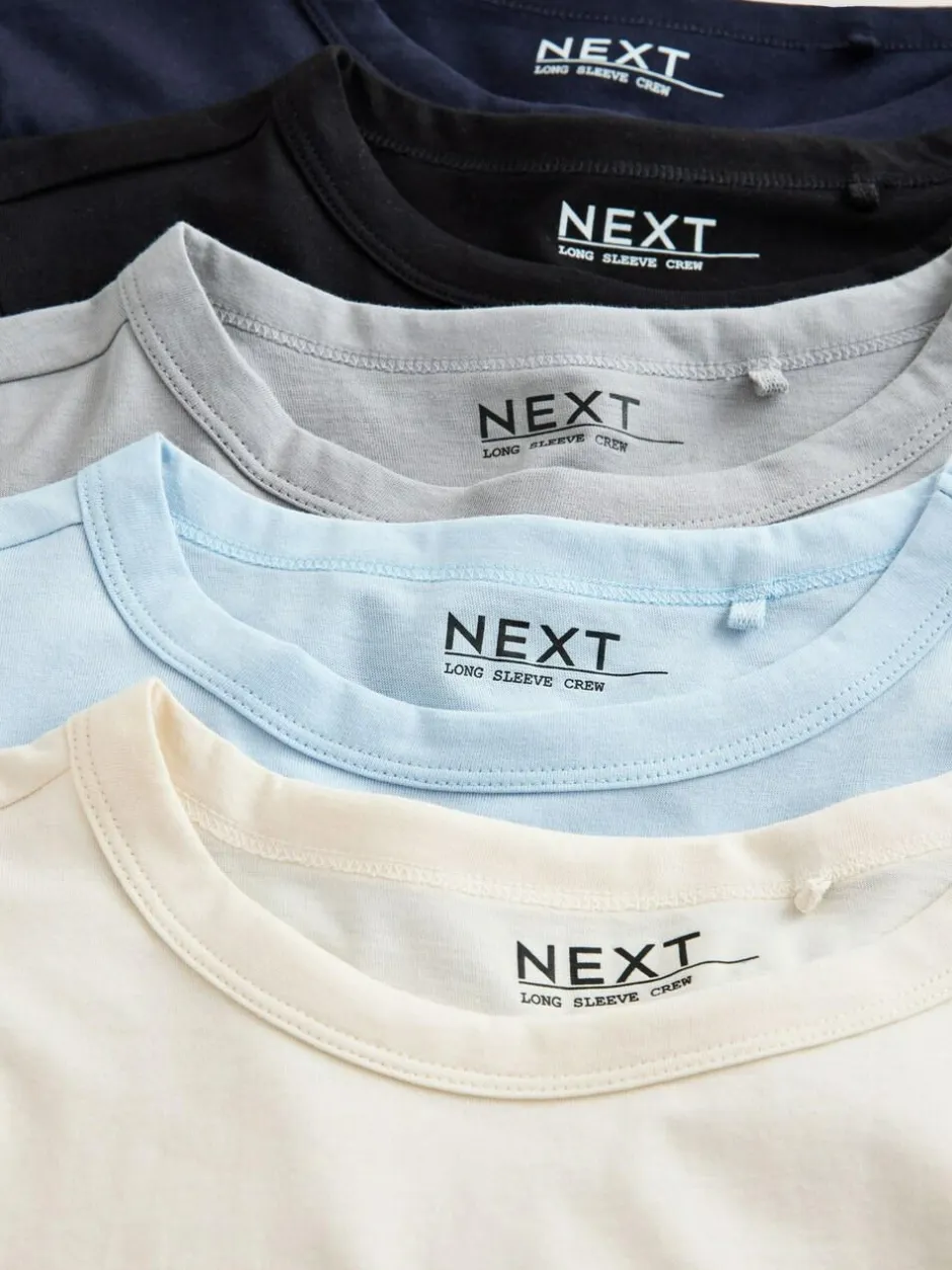 Next Long Sleeve Crew Neck T-Shirts 5 Pack Blue/Navy/Cream/Grey New