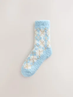 Next Cosy Ankle Socks 2 Pack Blue/Neutral Argyle New