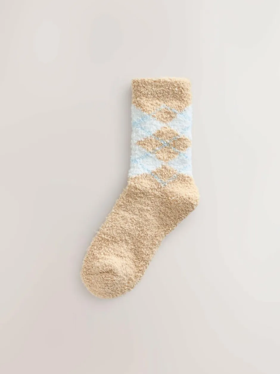 Next Cosy Ankle Socks 2 Pack Blue/Neutral Argyle New