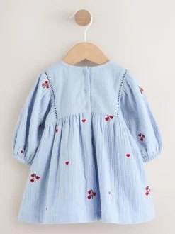 Next Blue/Red Baby Long Sleeve Embroidered Dress (0mths-2yrs)