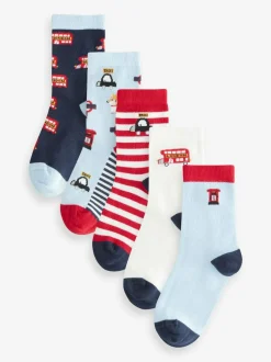 Next Blue/Red London Bus Character Cotton Rich Socks 5 Pack Discount