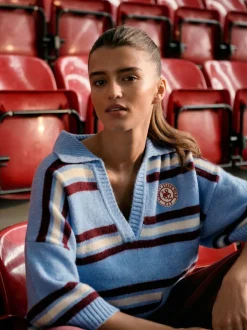 Next Open Collar Polo Half Sleeve Jumper With Wool Blue/Red Stripe Discount