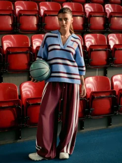 Next Open Collar Polo Half Sleeve Jumper With Wool Blue/Red Stripe Discount