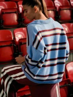 Next Open Collar Polo Half Sleeve Jumper With Wool Blue/Red Stripe Discount
