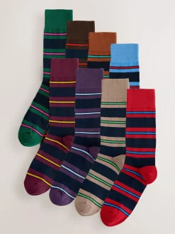 Next Blue/Red/Brown Striped Pattern Socks 8 Pack Online
