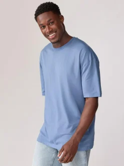 Next Essential Cotton T-Shirts Relaxed Fit 5 Pack Blues/Green/Purple/Neutral New