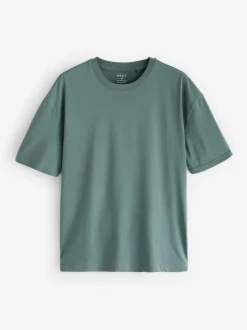 Next Essential Cotton T-Shirts Relaxed Fit 5 Pack Blues/Green/Purple/Neutral New