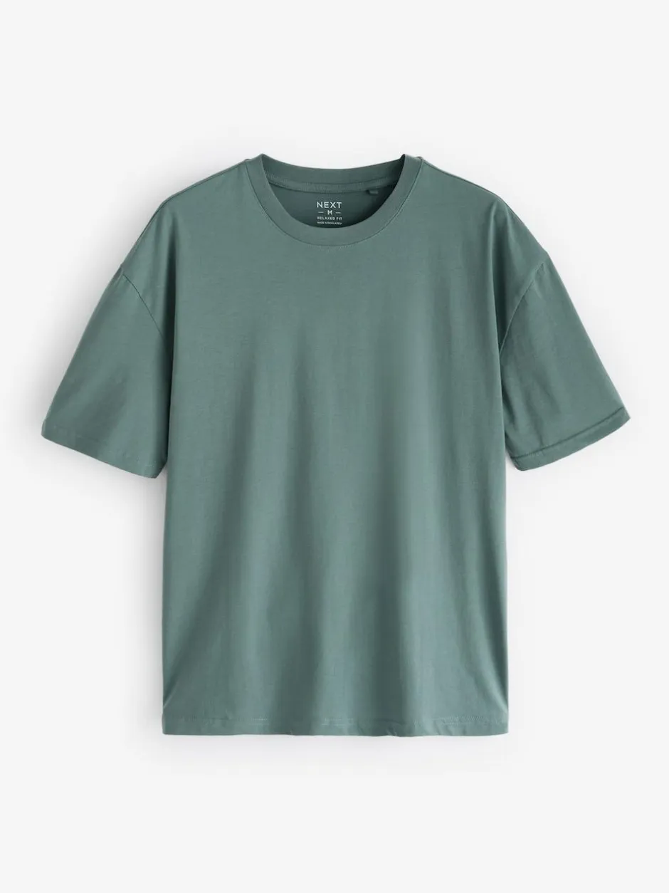 Next Essential Cotton T-Shirts Relaxed Fit 5 Pack Blues/Green/Purple/Neutral New