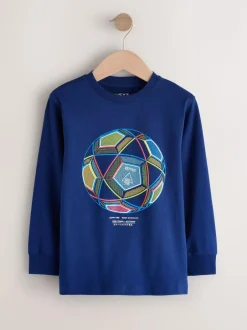 Next Blue/Teal/Black Football Relaxed Fit Graphic Print Long Sleeve T-Shirts 3 Pack (3-16yrs) Hot