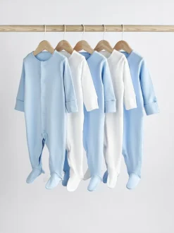 Next Blue/White 5 Pack Baby Sleepsuits (0-2yrs) Online