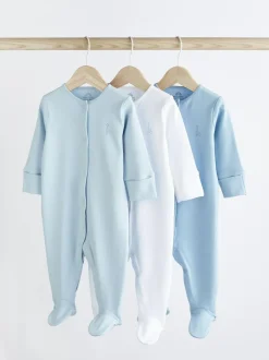 Next 3 Pack Baby Sleepsuits (0-2yrs) Blue/White New