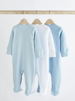 Next 3 Pack Baby Sleepsuits (0-2yrs) Blue/White New