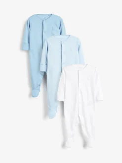 Next 3 Pack Baby Sleepsuits (0-2yrs) Blue/White New