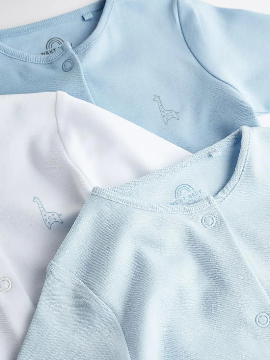 Next 3 Pack Baby Sleepsuits (0-2yrs) Blue/White New