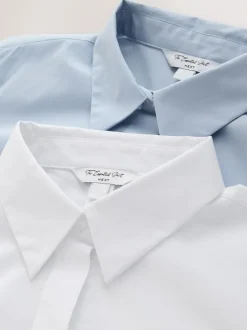 Next Fitted Stretch Essential Long Sleeve Shirts 2 Pack Blue/White Best