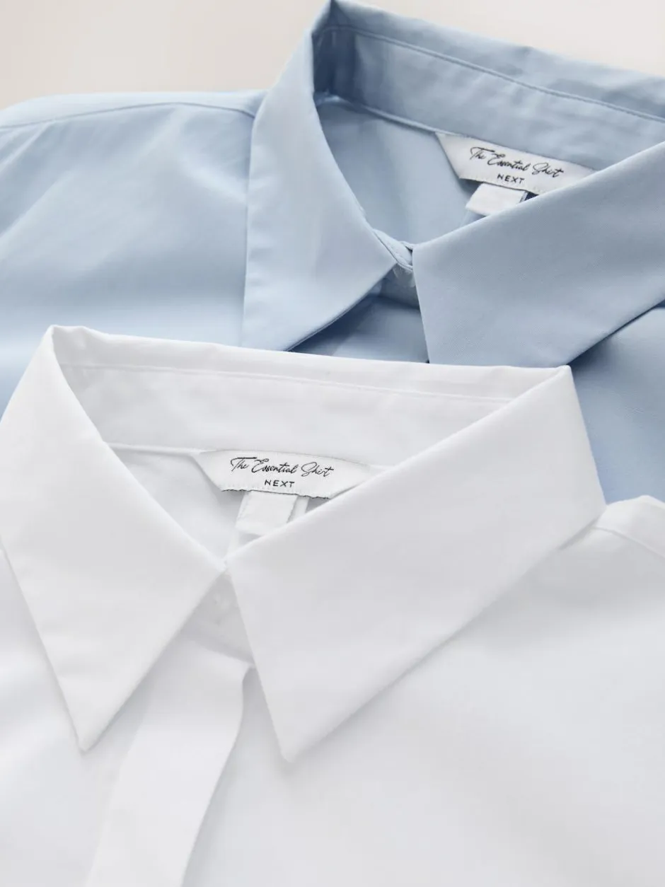 Next Fitted Stretch Essential Long Sleeve Shirts 2 Pack Blue/White Best