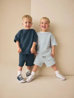 Next Short Sleeve T-Shirt and Shorts Set 2 Pack (3mths-7yrs) Blue/White Stripe Online