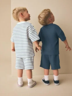 Next Short Sleeve T-Shirt and Shorts Set 2 Pack (3mths-7yrs) Blue/White Stripe Online