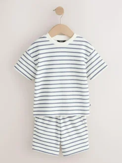 Next Short Sleeve T-Shirt and Shorts Set 2 Pack (3mths-7yrs) Blue/White Stripe Online