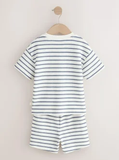 Next Short Sleeve T-Shirt and Shorts Set 2 Pack (3mths-7yrs) Blue/White Stripe Online