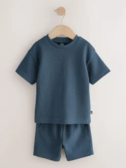 Next Short Sleeve T-Shirt and Shorts Set 2 Pack (3mths-7yrs) Blue/White Stripe Online