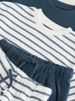 Next Short Sleeve T-Shirt and Shorts Set 2 Pack (3mths-7yrs) Blue/White Stripe Online