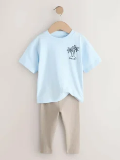Next Blue/White/Brown Short Sleeve Top and Leggings Set 3 Pack (3mths-7yrs)