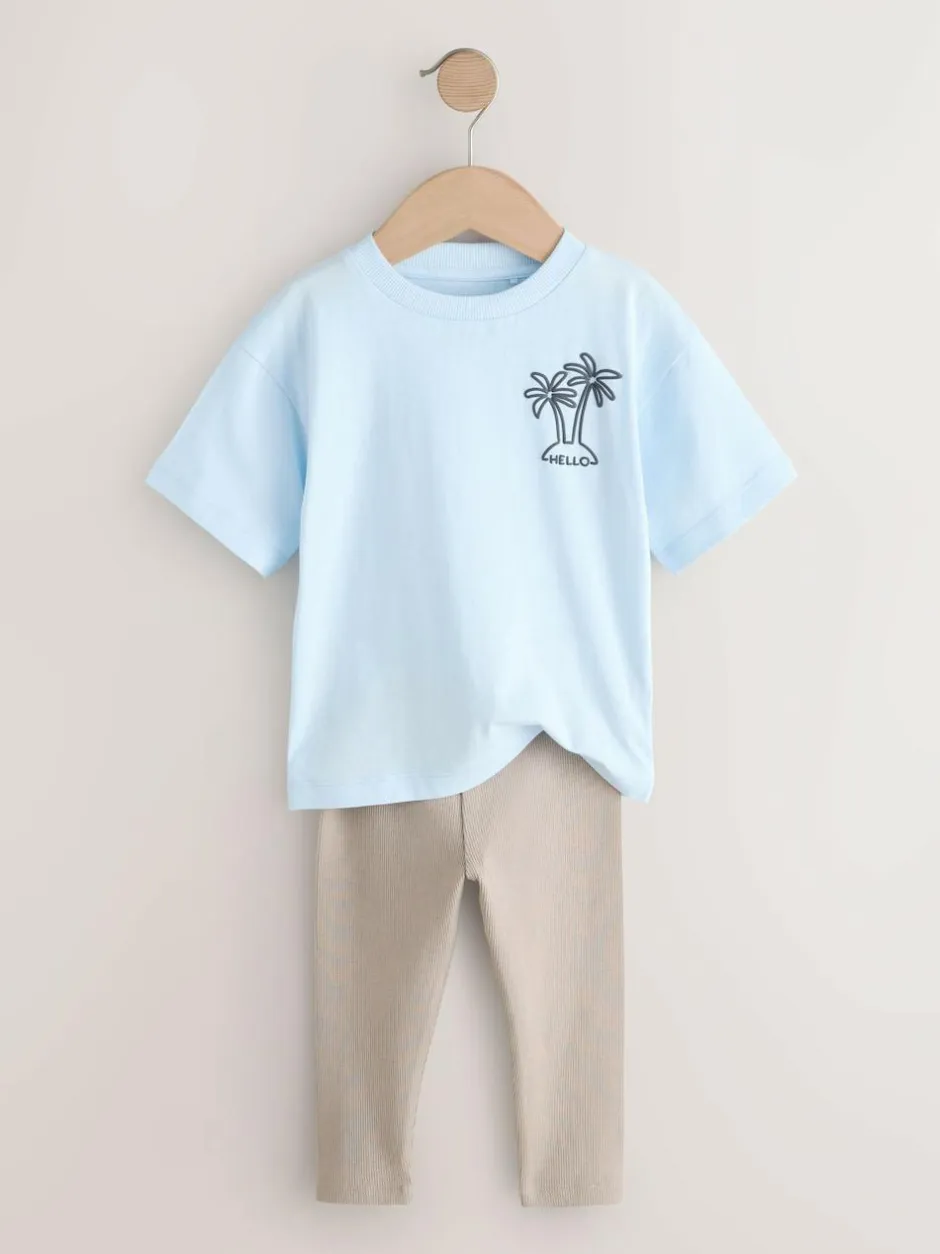 Next Blue/White/Brown Short Sleeve Top and Leggings Set 3 Pack (3mths-7yrs)