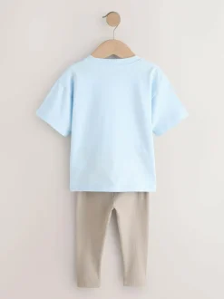 Next Blue/White/Brown Short Sleeve Top and Leggings Set 3 Pack (3mths-7yrs)
