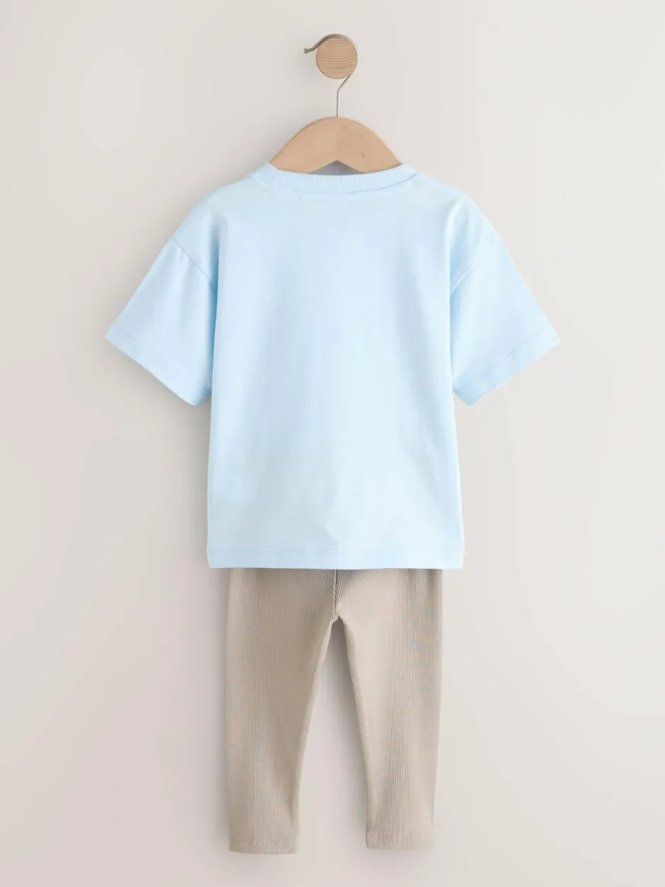 Next Blue/White/Brown Short Sleeve Top and Leggings Set 3 Pack (3mths-7yrs)
