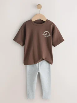 Next Blue/White/Brown Short Sleeve Top and Leggings Set 3 Pack (3mths-7yrs)