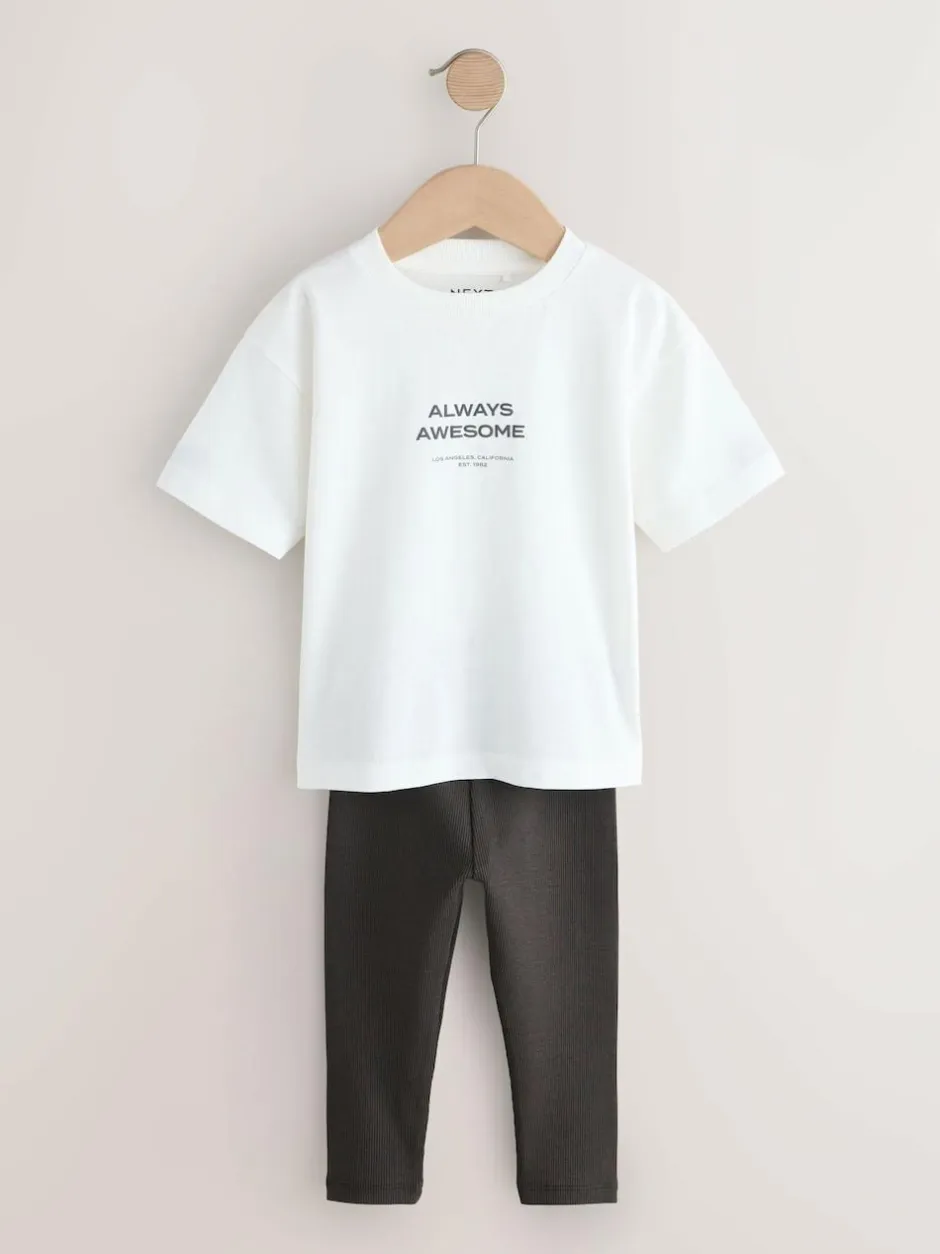 Next Blue/White/Brown Short Sleeve Top and Leggings Set 3 Pack (3mths-7yrs)