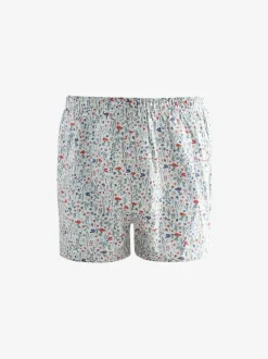 Next Blue/White/Green Floral 4 pack Woven Pure Boxers New