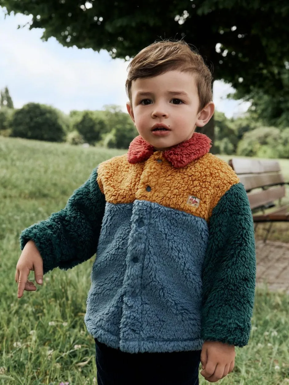 Next Borg Fleece Shacket (3mths-7yrs) Blue/Yellow Bright Colorblock Clearance