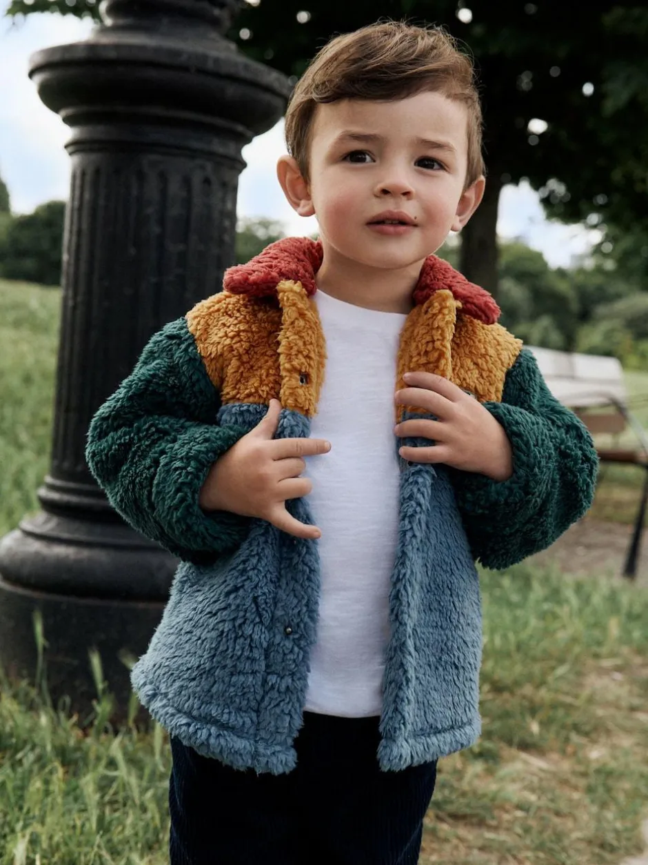 Next Borg Fleece Shacket (3mths-7yrs) Blue/Yellow Bright Colorblock Clearance