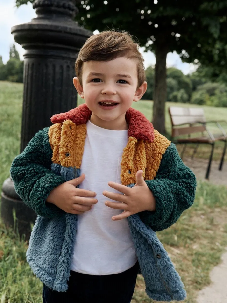 Next Borg Fleece Shacket (3mths-7yrs) Blue/Yellow Bright Colorblock Clearance
