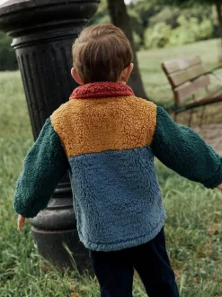 Next Borg Fleece Shacket (3mths-7yrs) Blue/Yellow Bright Colorblock Clearance