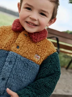 Next Borg Fleece Shacket (3mths-7yrs) Blue/Yellow Bright Colorblock Clearance
