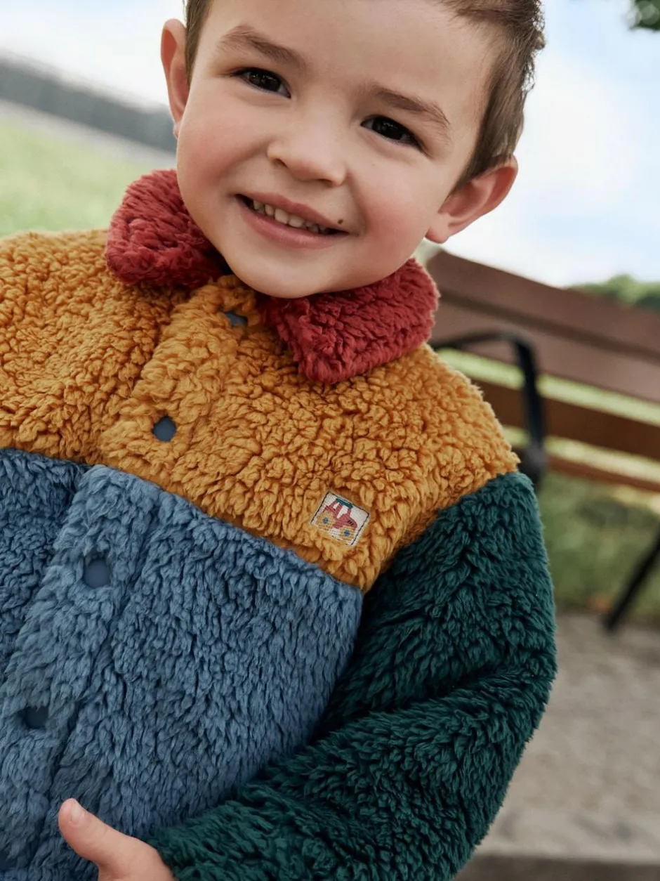 Next Borg Fleece Shacket (3mths-7yrs) Blue/Yellow Bright Colorblock Clearance