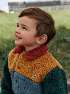 Next Borg Fleece Shacket (3mths-7yrs) Blue/Yellow Bright Colorblock Clearance