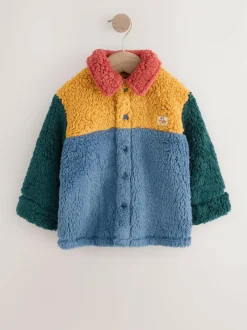 Next Borg Fleece Shacket (3mths-7yrs) Blue/Yellow Bright Colorblock Clearance