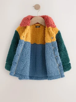 Next Borg Fleece Shacket (3mths-7yrs) Blue/Yellow Bright Colorblock Clearance